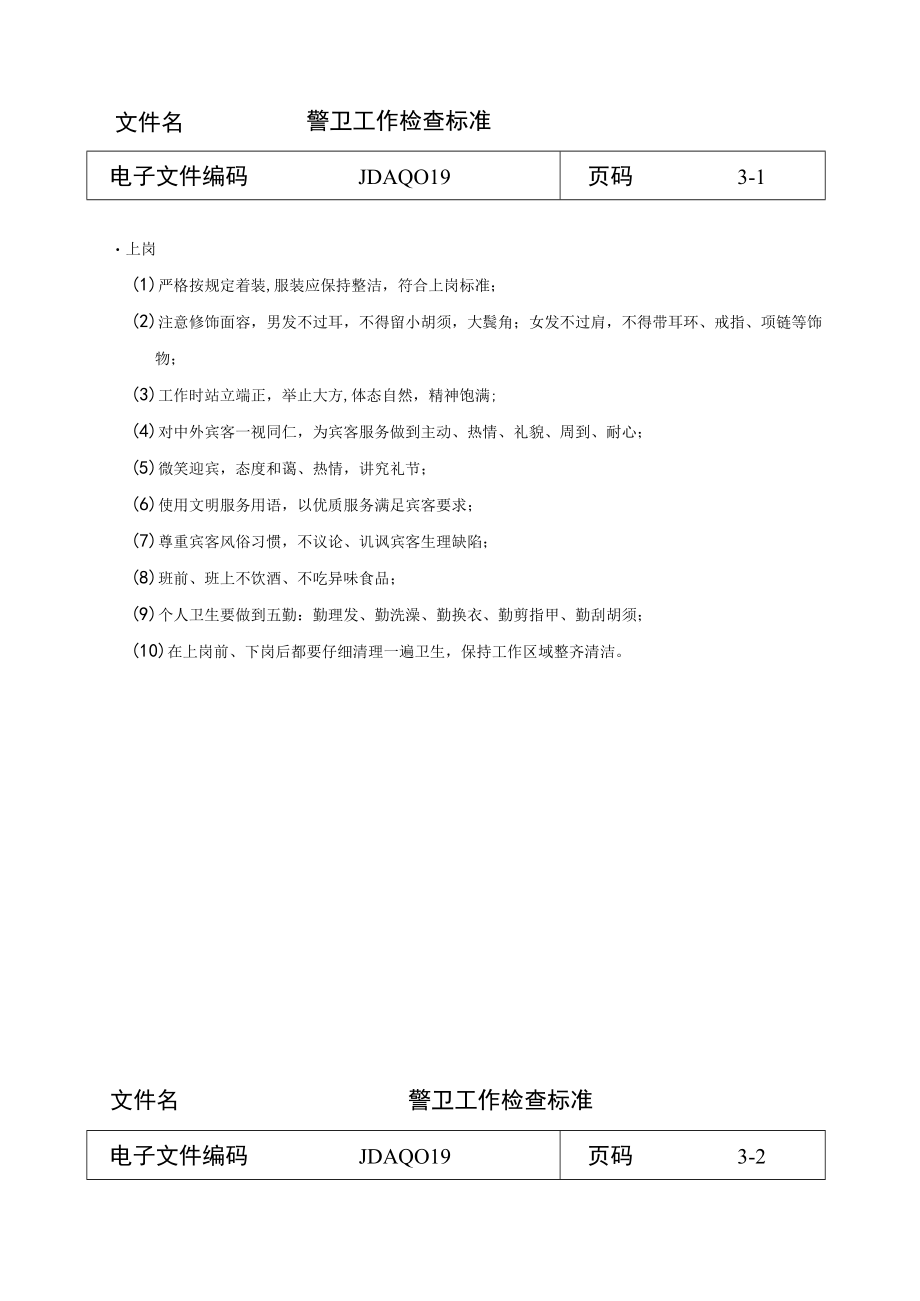 警卫工作检查标准(doc 3页).docx_第1页