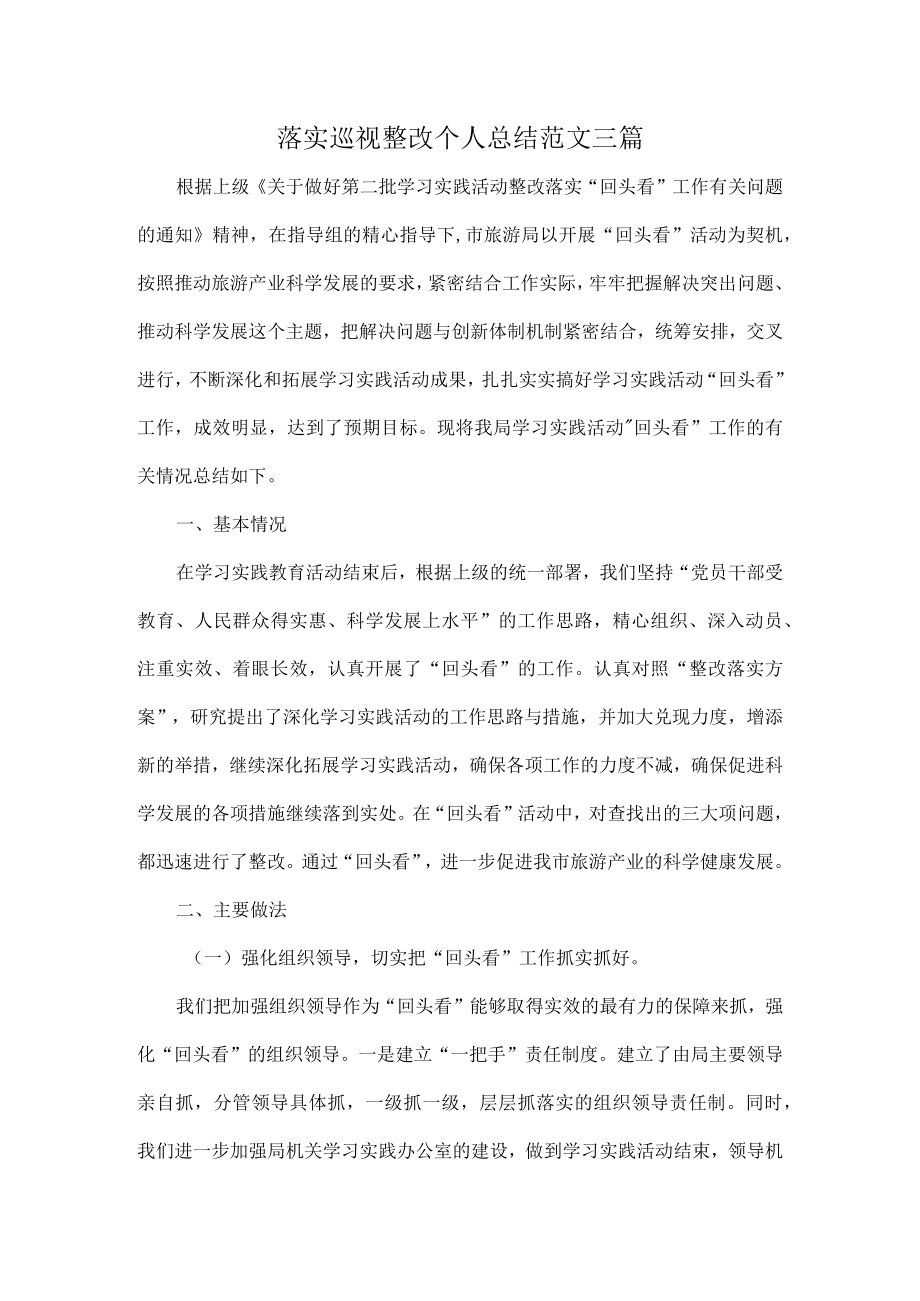 落实巡视整改个人总结范文三篇.docx_第1页