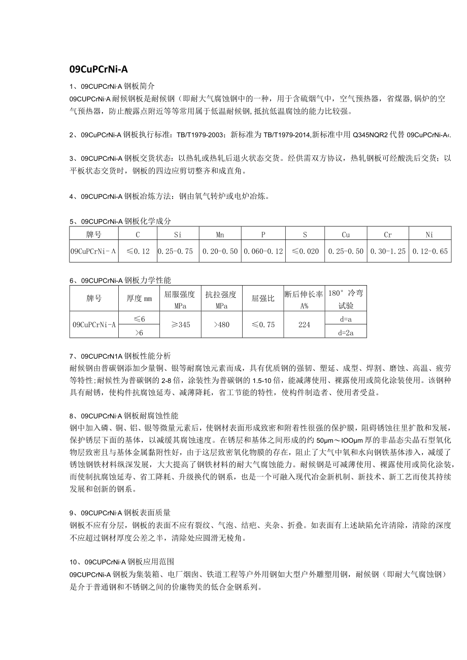 09CuPCrNiA耐候钢耐大气腐蚀性能及应用范围.docx_第1页