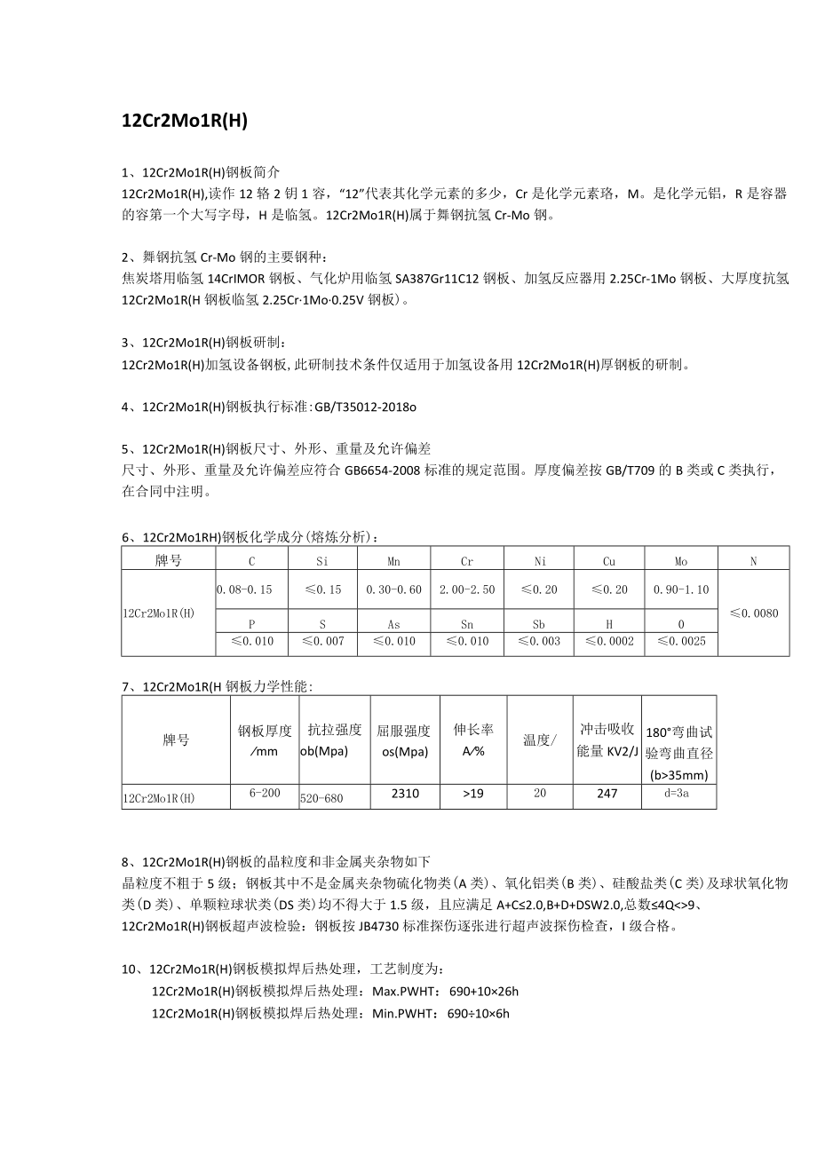 12Cr2Mo1R(H)钢板材质简介及交货状态.docx_第1页