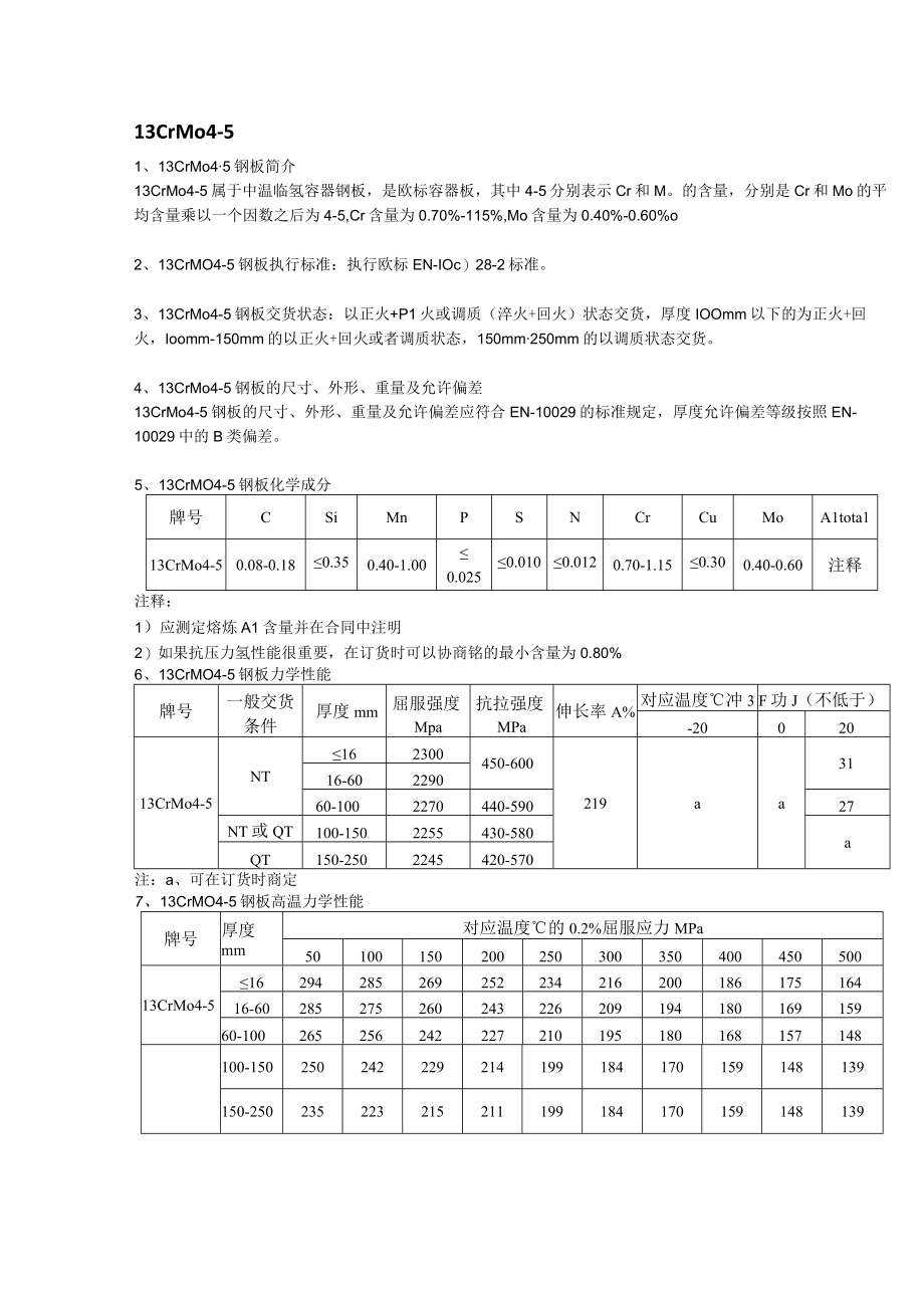 13CrMo45欧标容器板应用范围及执行标准.docx_第1页