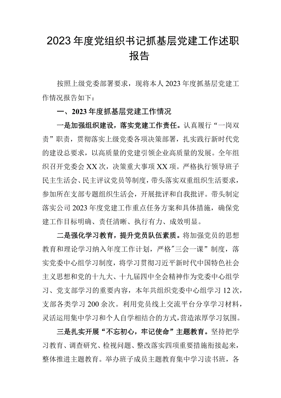 党组织书记抓基层党建工作述职报告.docx_第1页