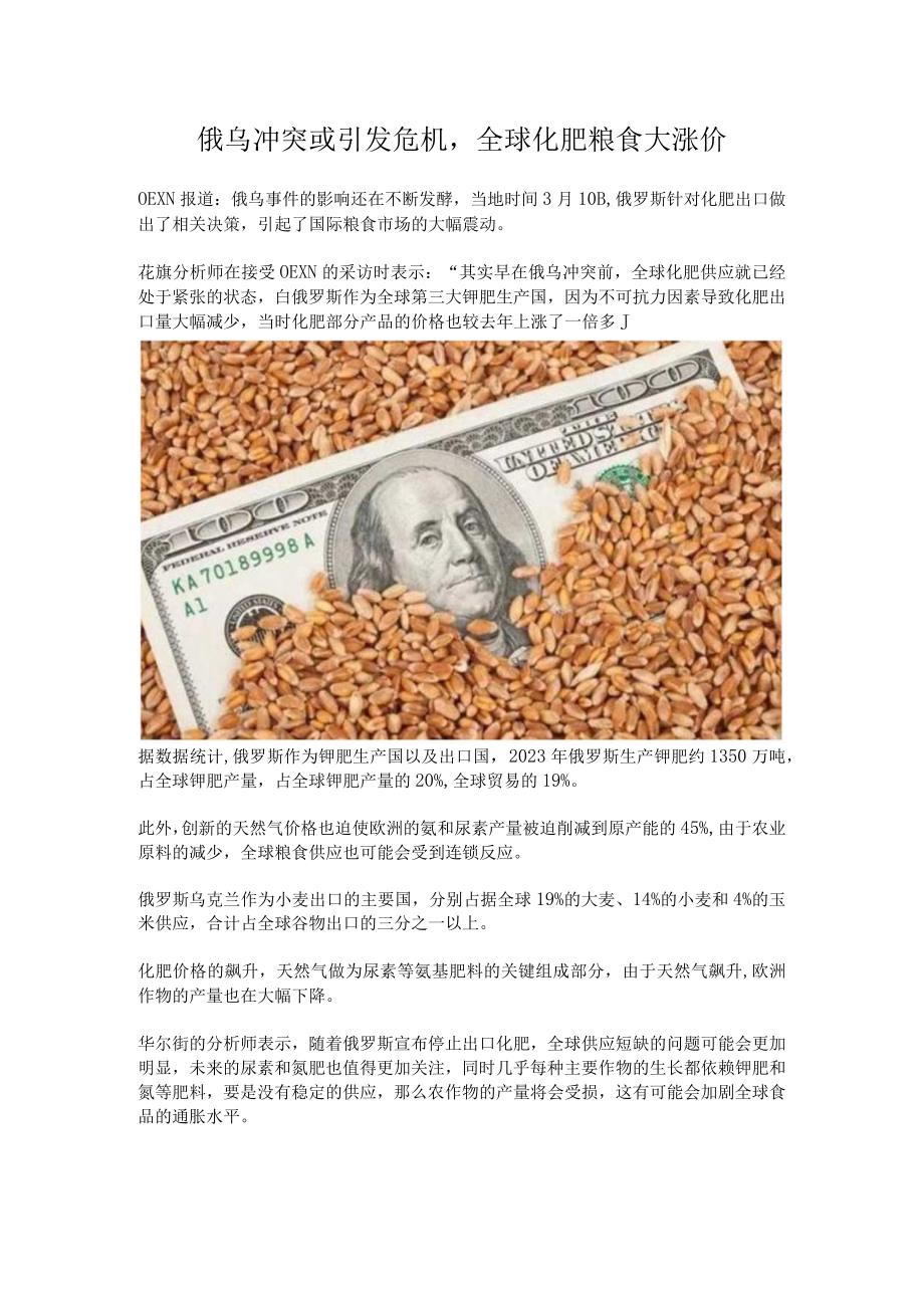 俄乌冲突或引发全球粮食危机.docx_第1页