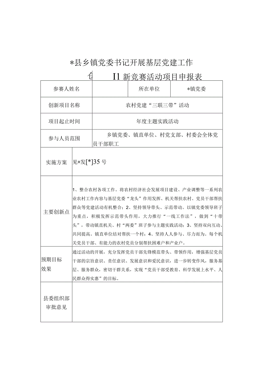 党委书记开展基层党建工作创新竞赛活动项目申报表.docx_第1页