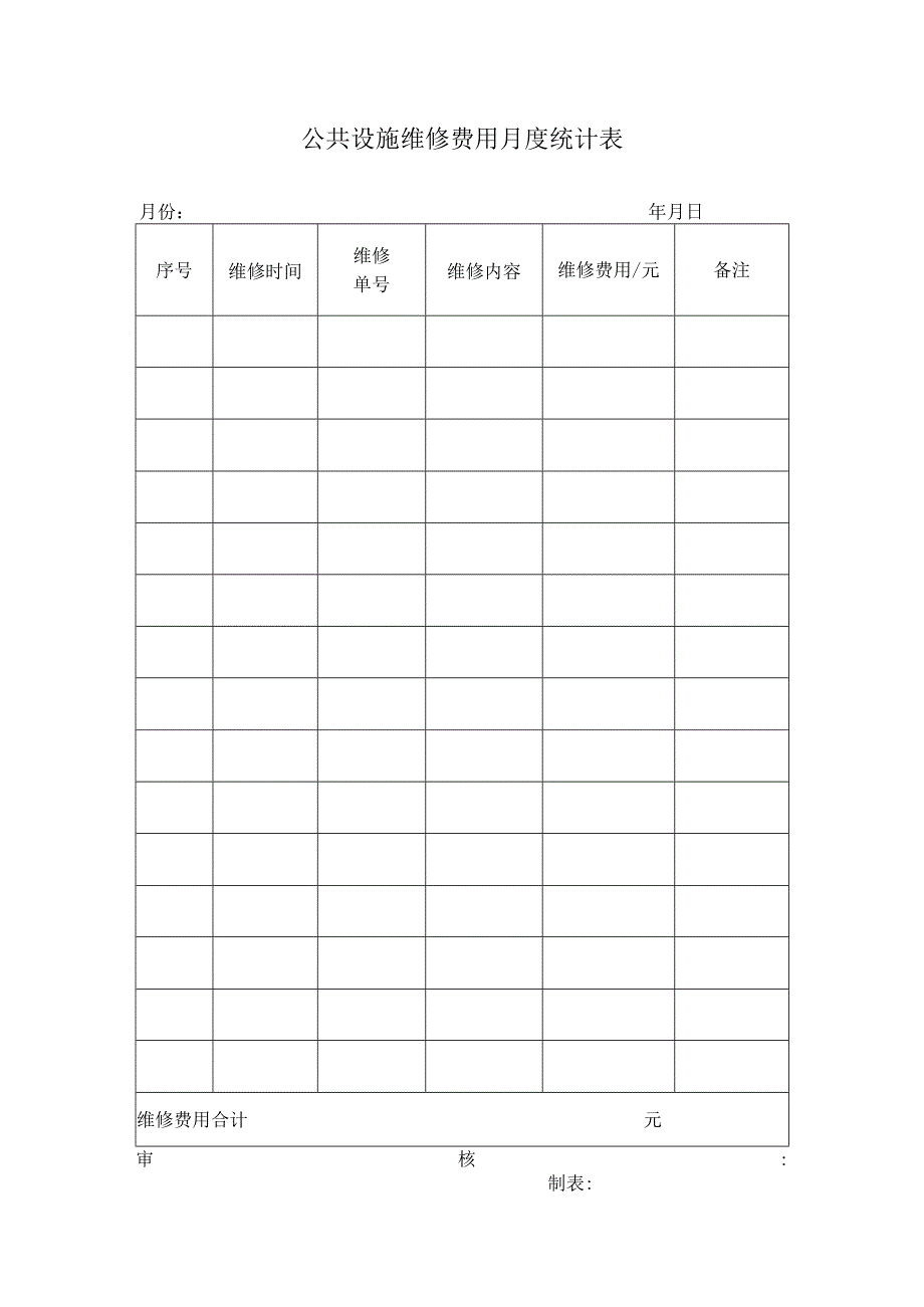 公共设施维修费用月度统计表范本.docx_第1页