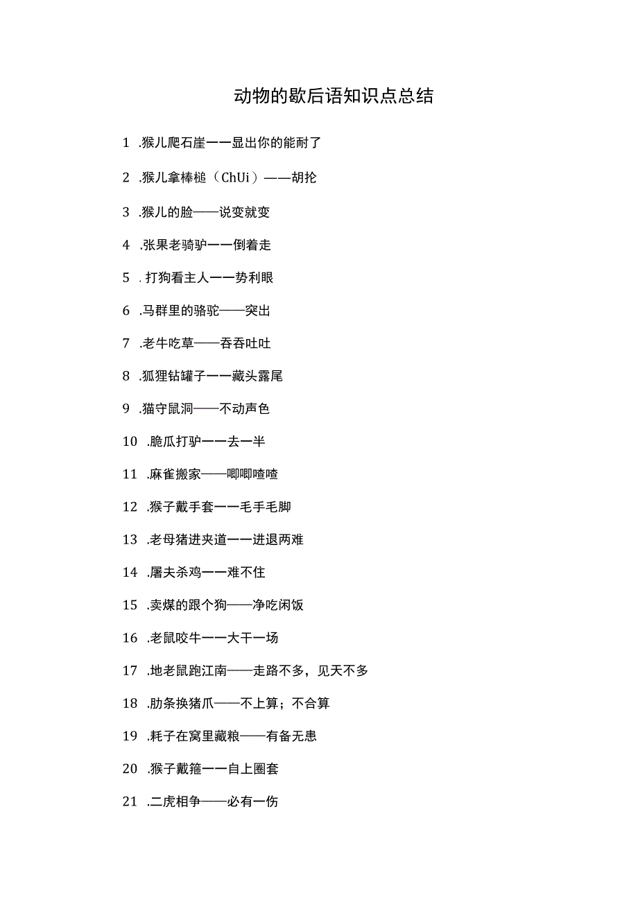 动物的歇后语知识点总结.docx_第1页