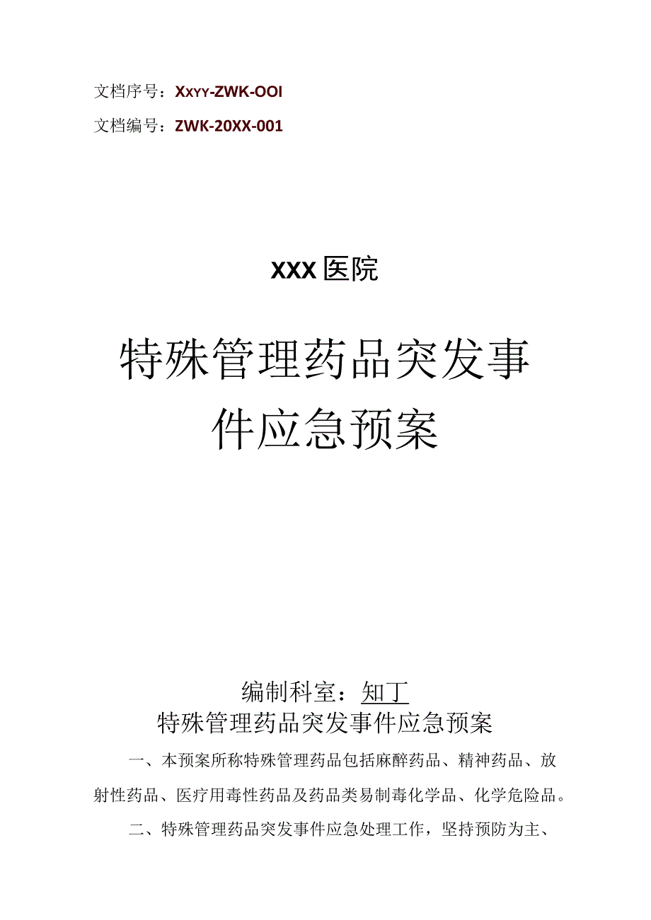 医院特殊管理药品突发事件应急预案.docx_第1页