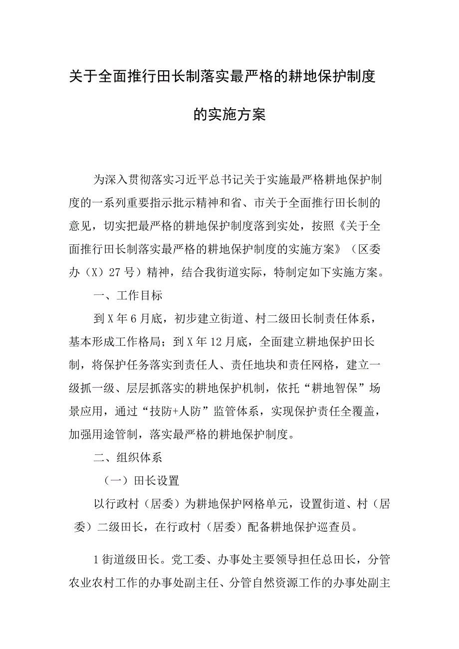 关于全面推行田长制落实最严格的耕地保护制度的实施方案.docx_第1页