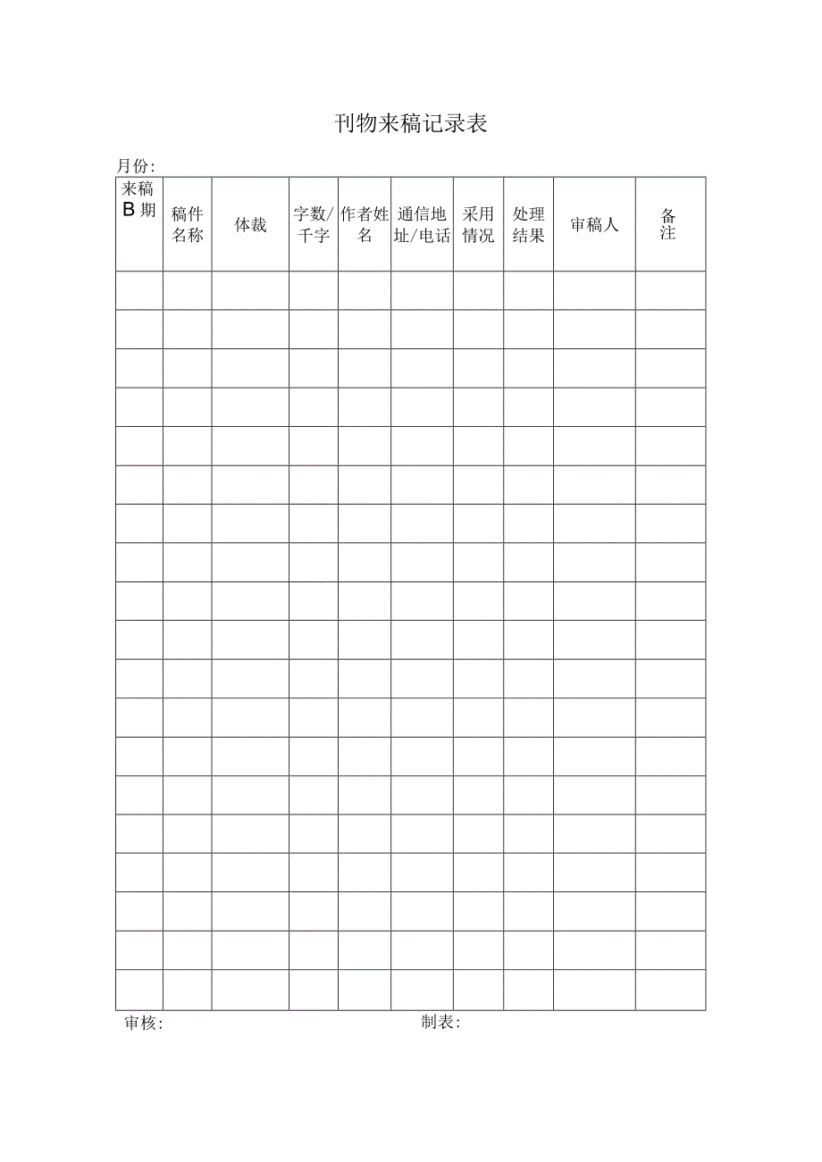 刊物来稿记录表范本.docx_第1页