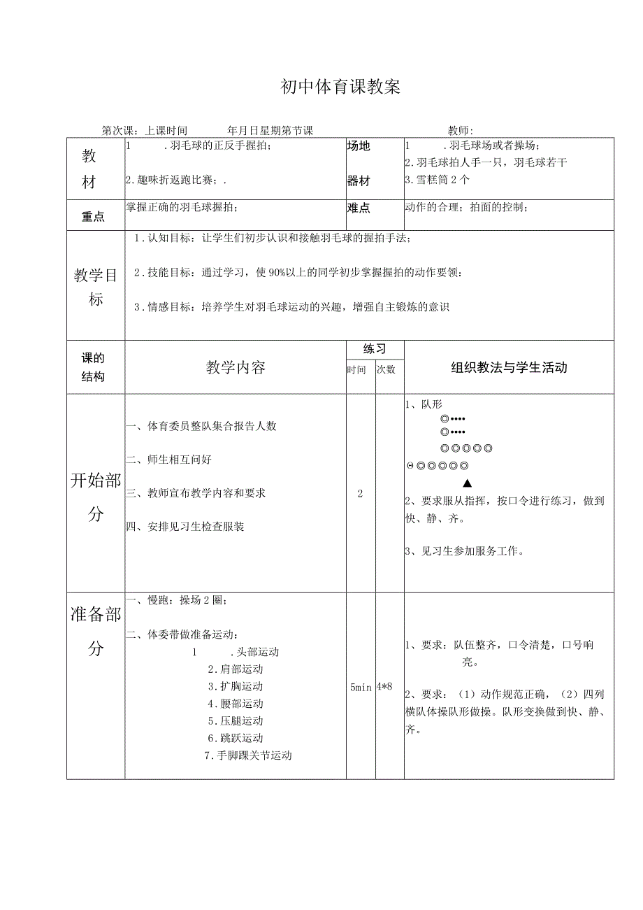 初中羽毛球握拍教案.docx_第1页