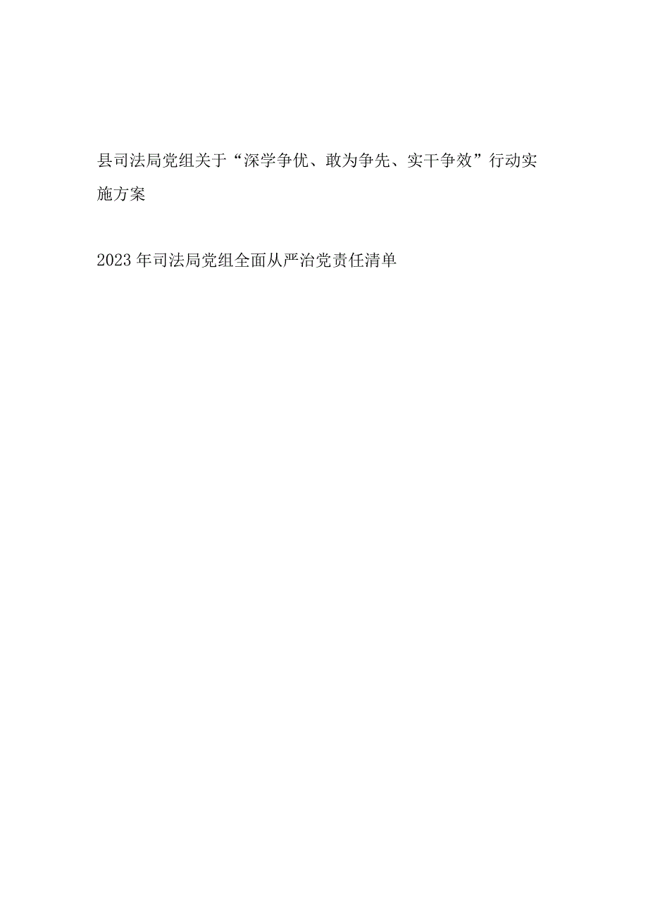 县司法局党组关于深学争优敢为争先实干争效行动实施方案和2023年全面从严治党责任清单.docx_第1页