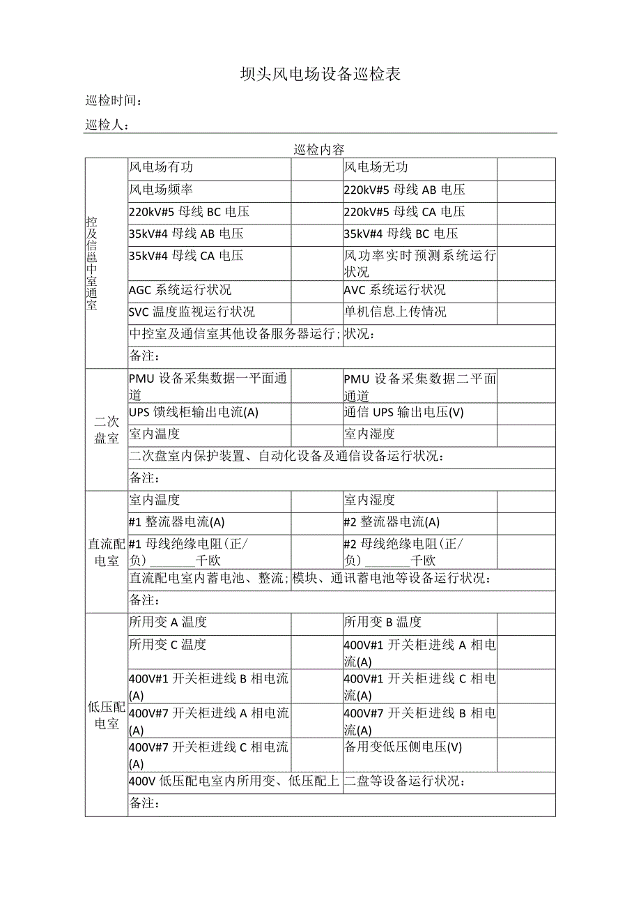 坝头风电场设备巡检表.docx_第1页