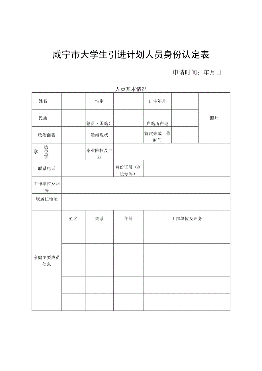 咸宁市大学生引进计划人员身份认定表.docx_第1页