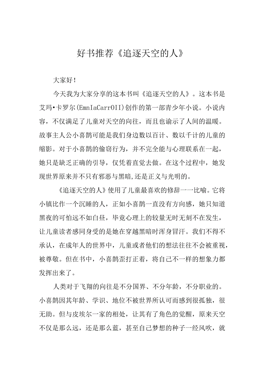 好书推荐追逐天空的人.docx_第1页