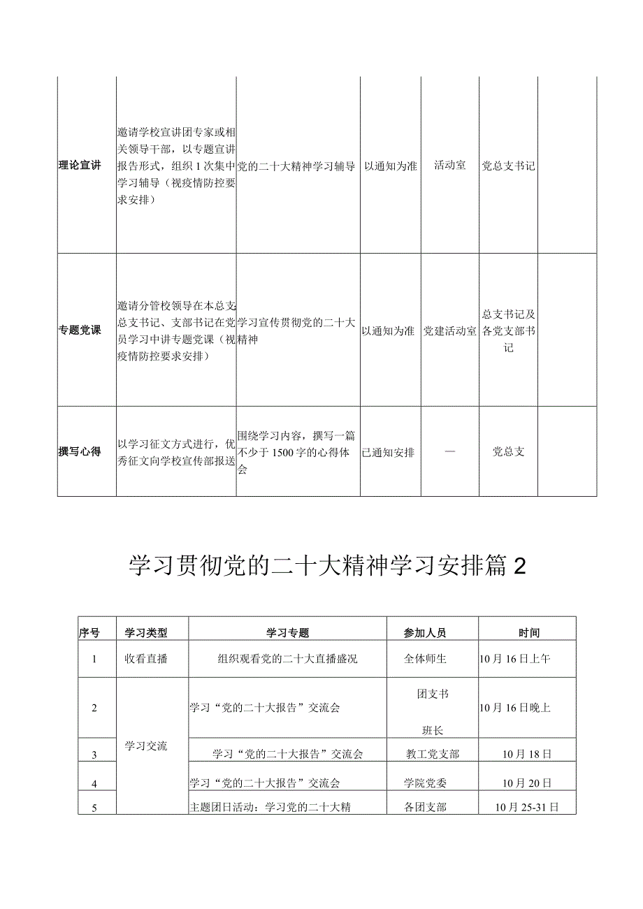 学习贯彻党的二十大精神学习安排2篇.docx_第2页