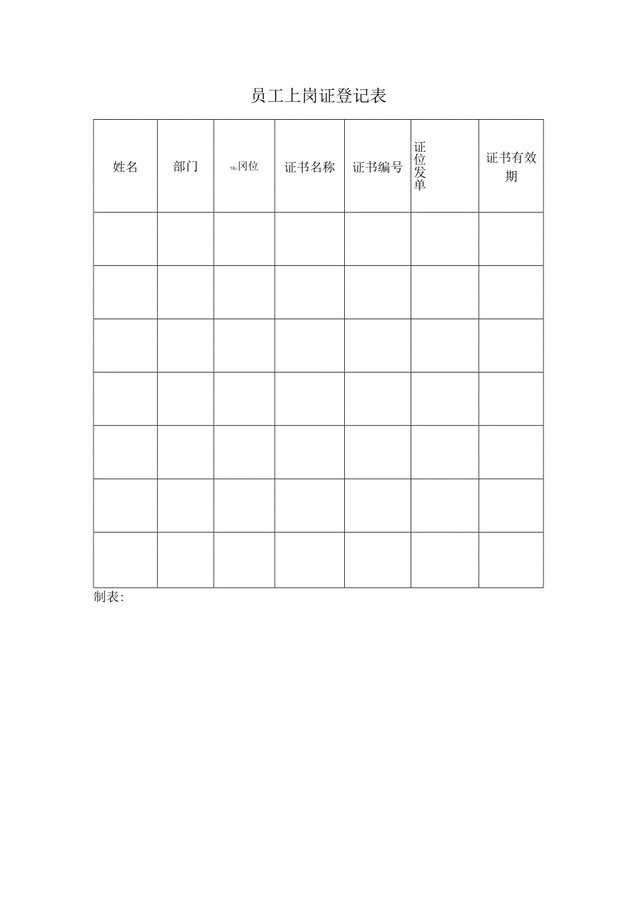 员工上岗证登记表范本.docx_第1页