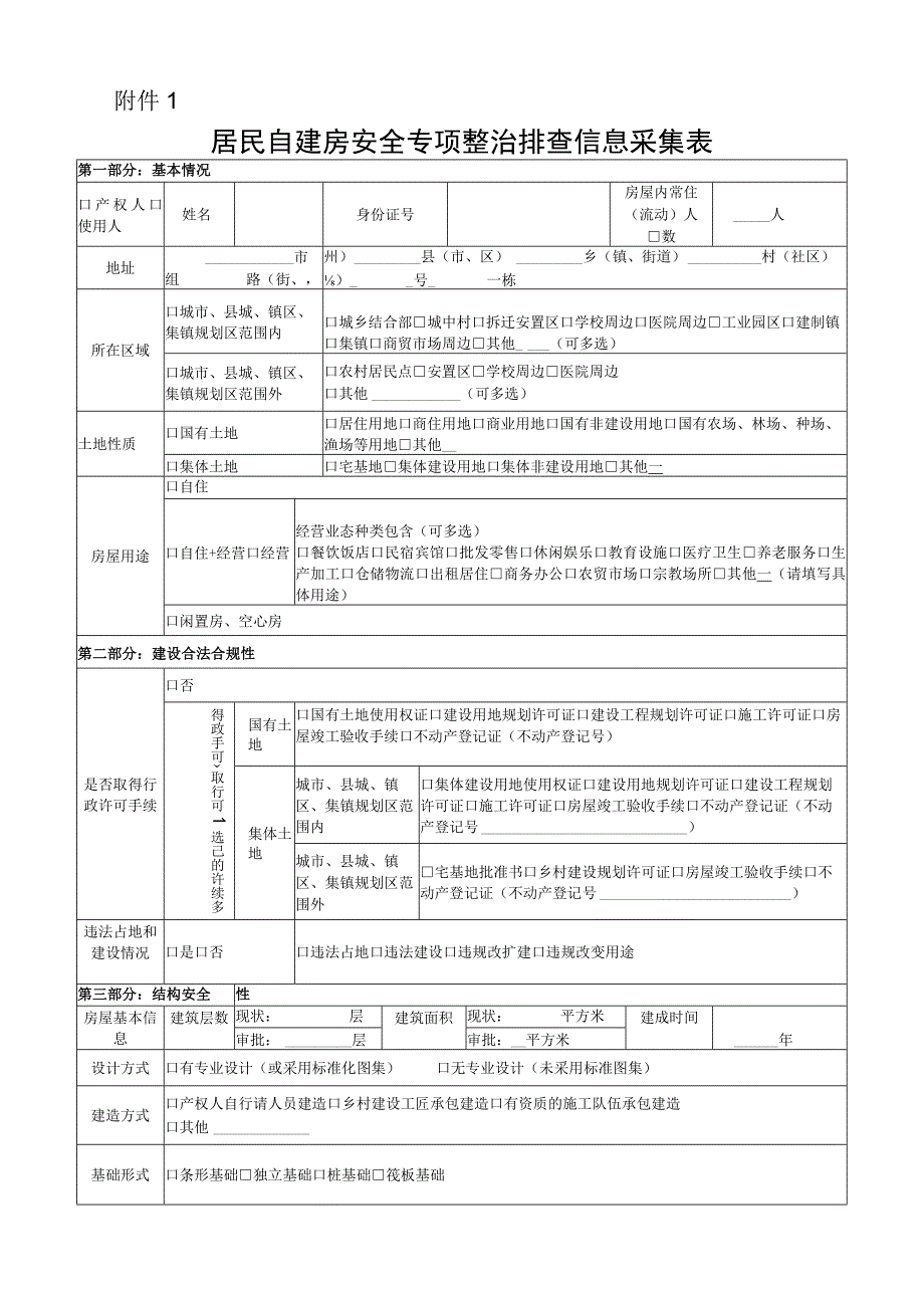 居民自建房安全专项整治排查信息采集表(1).docx_第1页