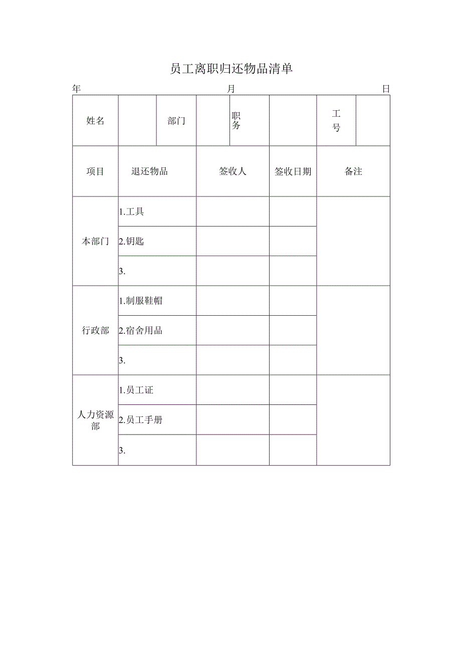 员工离职归还物品清单范本.docx_第1页