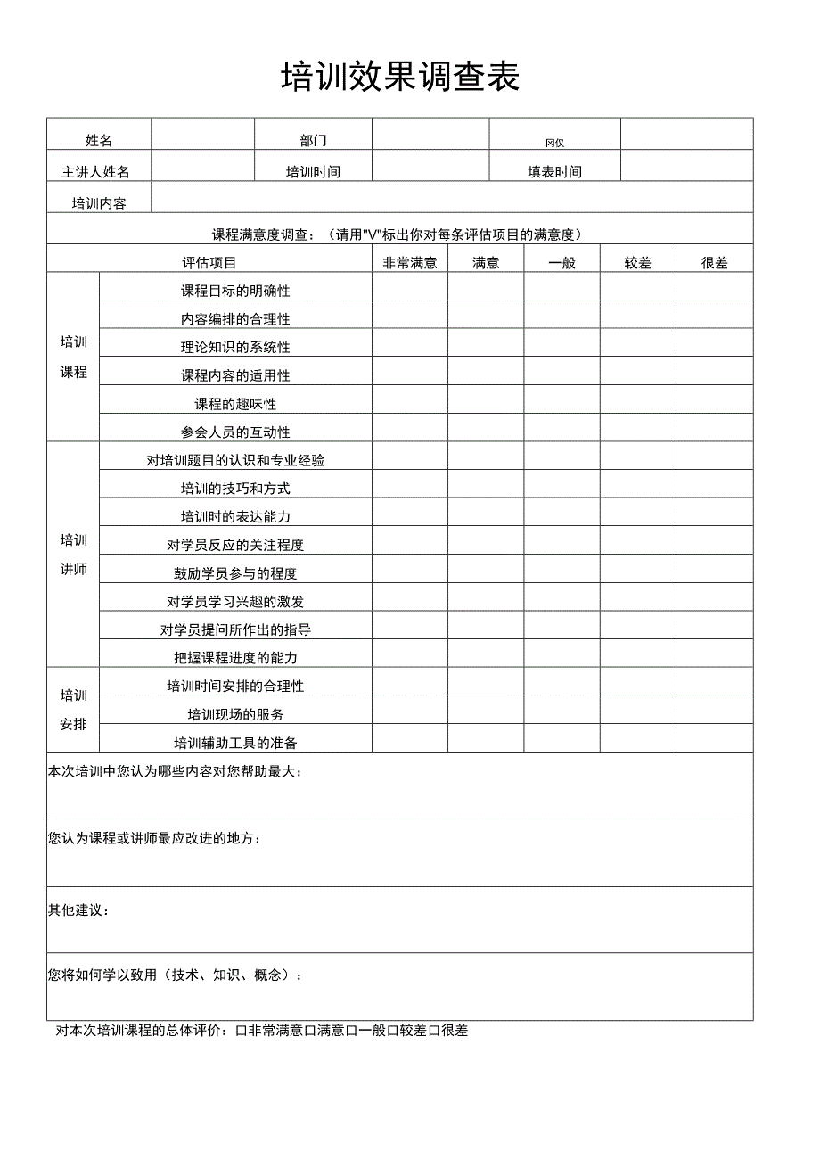 培训效果调查表.docx_第1页