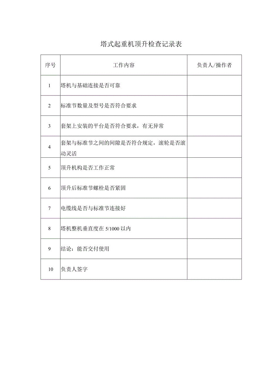 塔式起重机顶升检查记录表.docx_第1页