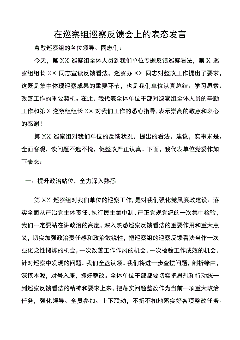 在巡察组巡察反馈会上的表态发言.docx_第1页