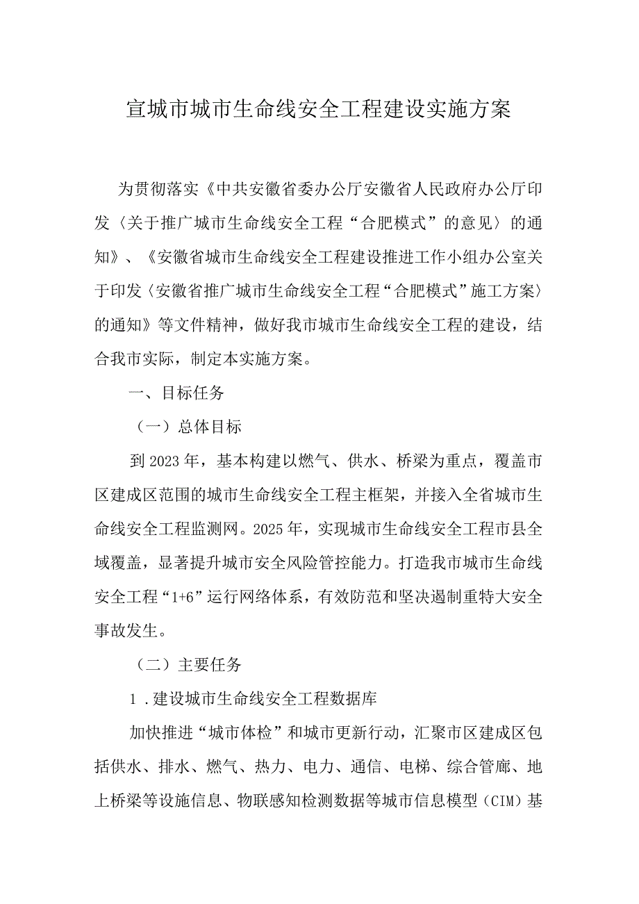 宣城市城市生命线安全工程建设实施方案2023年.docx_第1页