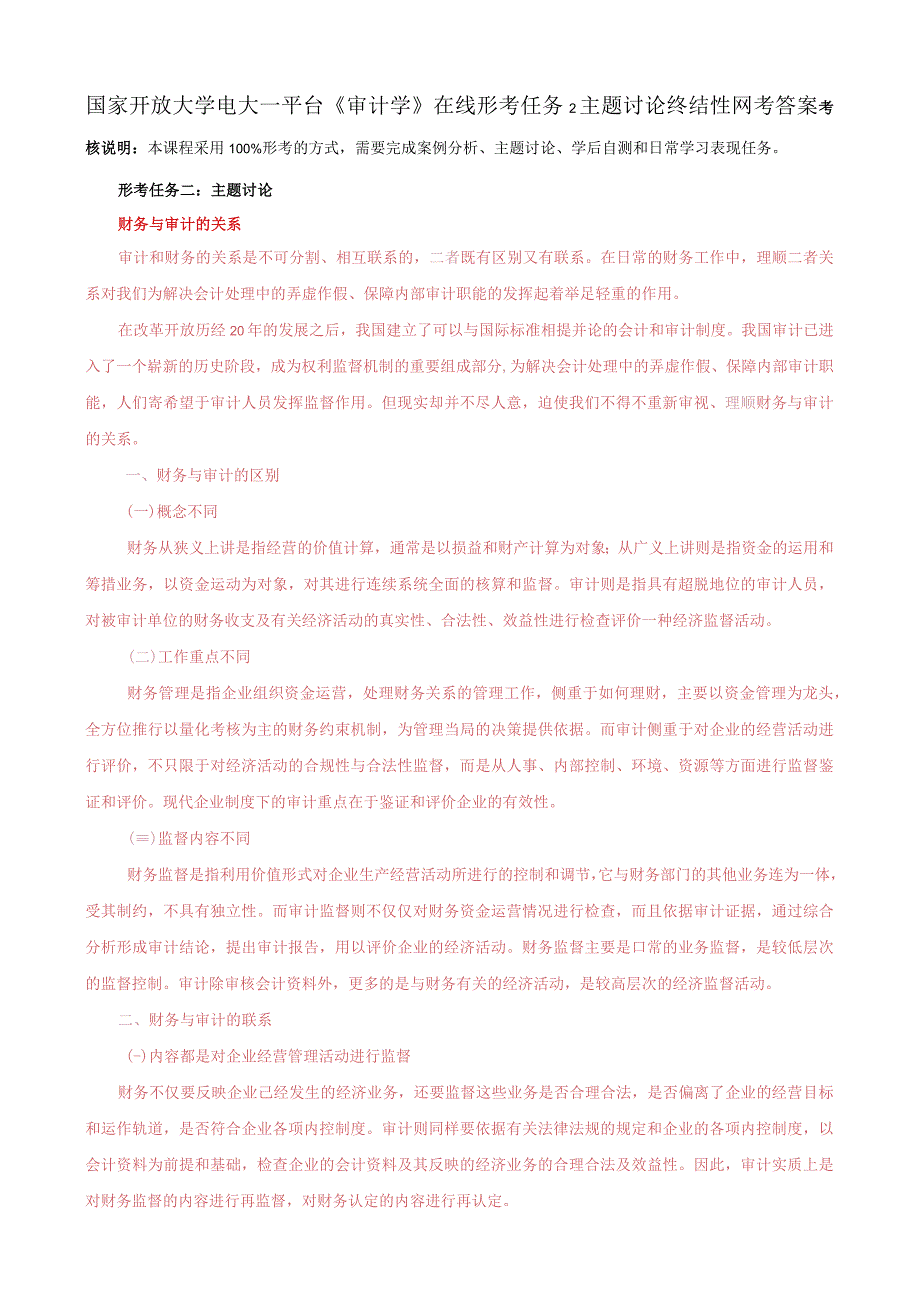 国家开放大学电大一网一平台审计学在线形考任务2主题讨论终结性网考答案.docx_第1页