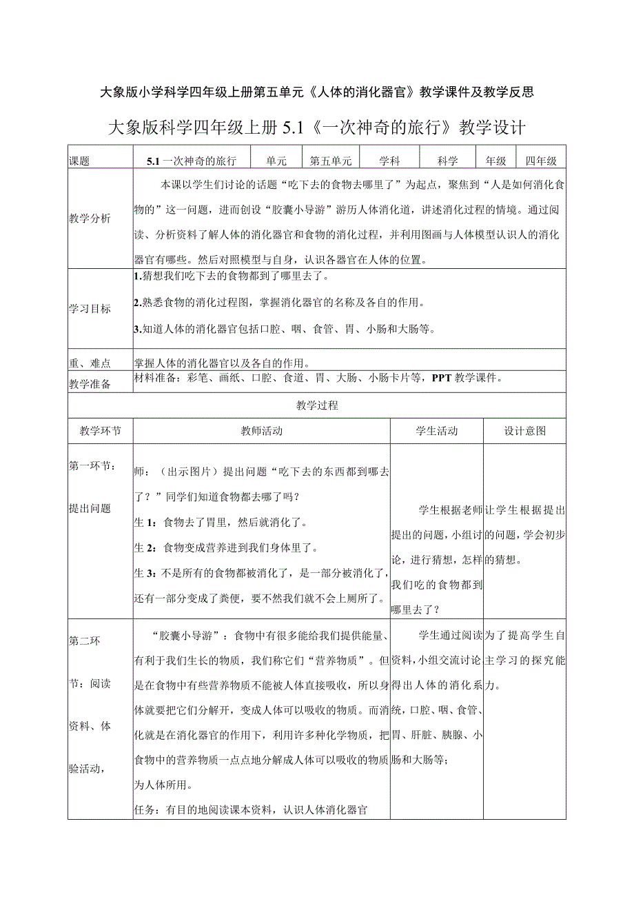 大象版小学科学四年级上册第五单元人体的消化器官教学课件及教学反思.docx_第1页