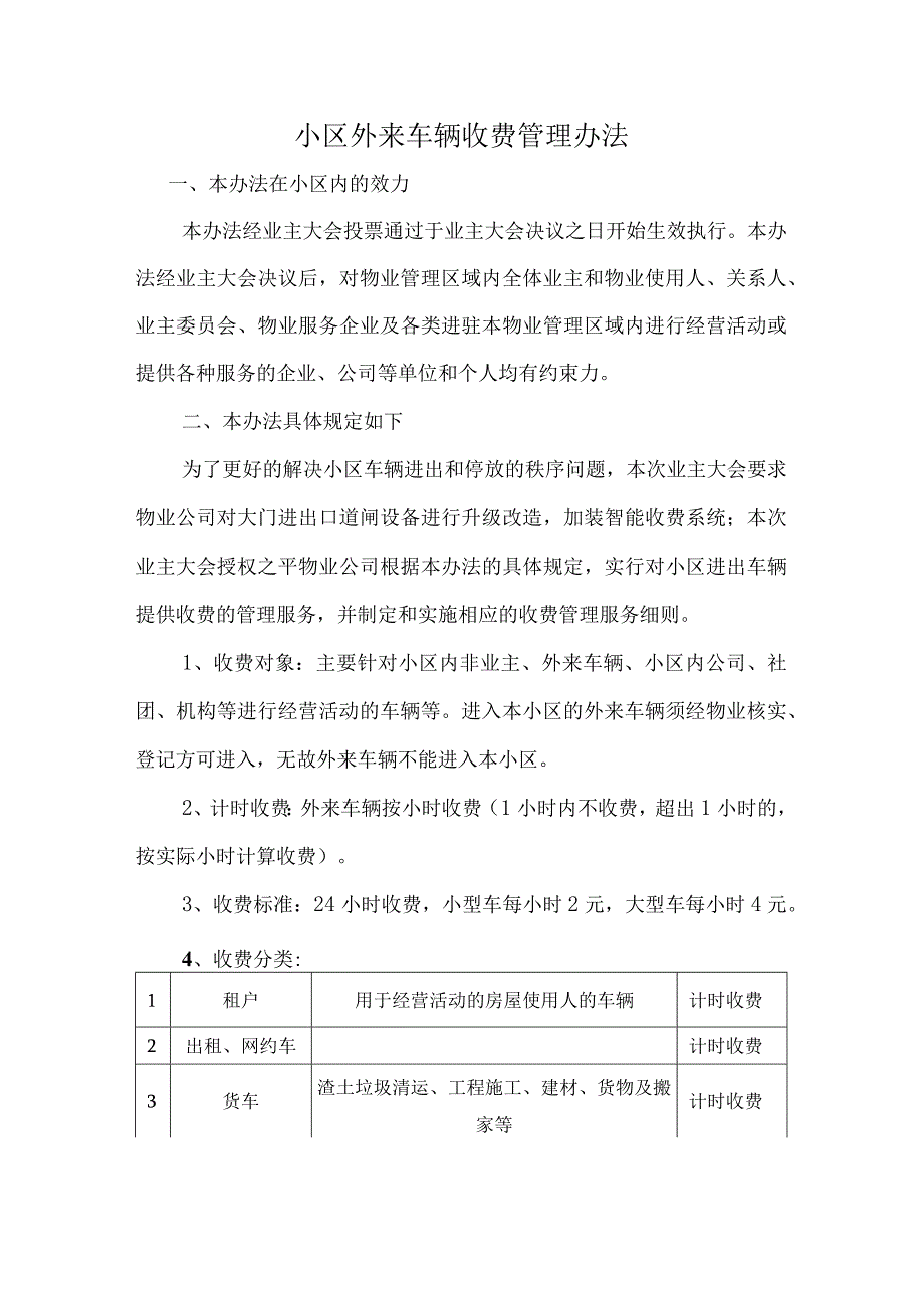 小区外来车辆收费管理办法(1).docx_第1页