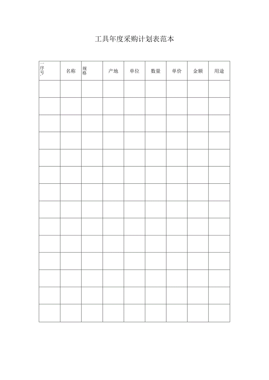 工具年度采购计划表范本.docx_第1页