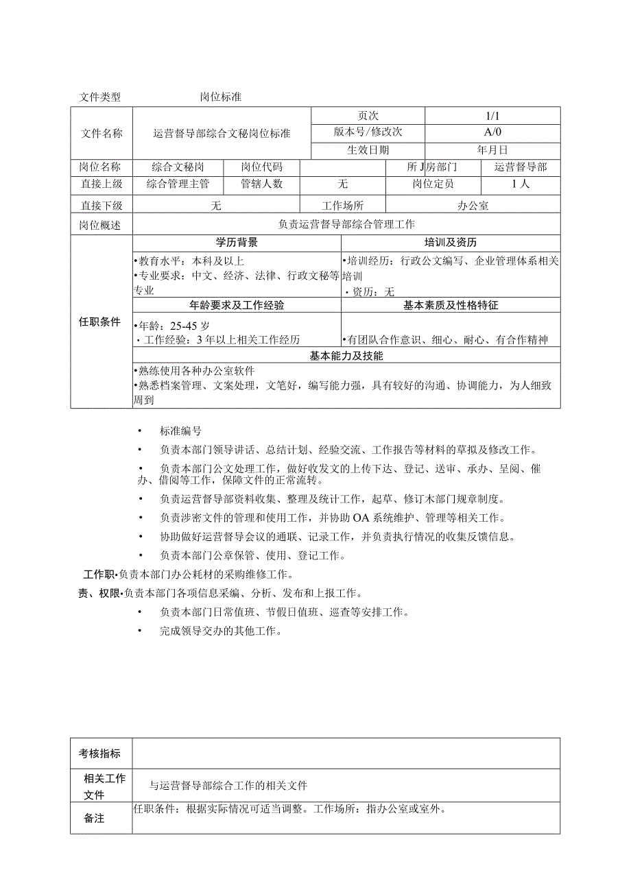 岗位工作标准综合文秘岗.docx_第1页