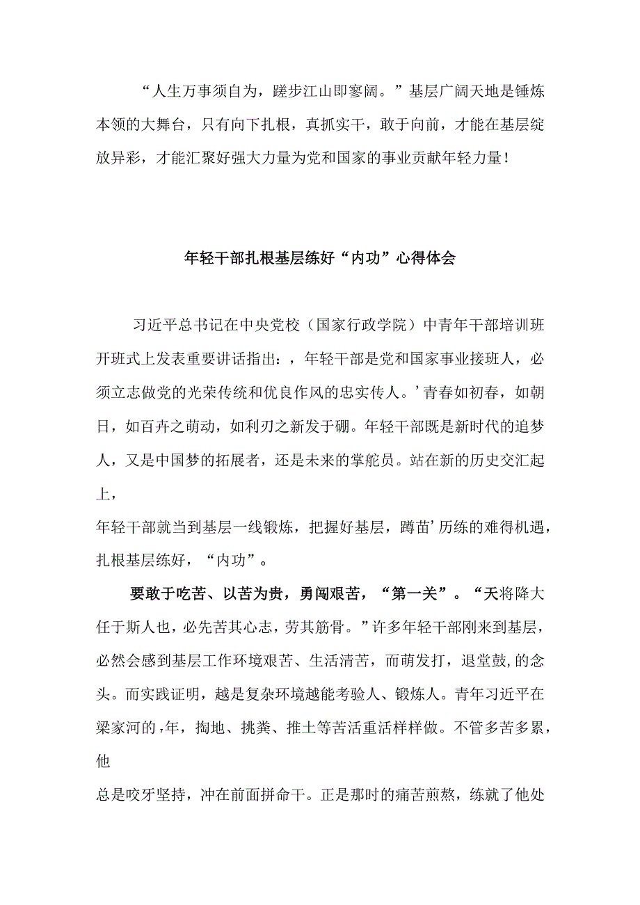 年轻干部扎根基层心得体会&年轻干部扎根基层练好内功心得体会.docx_第3页