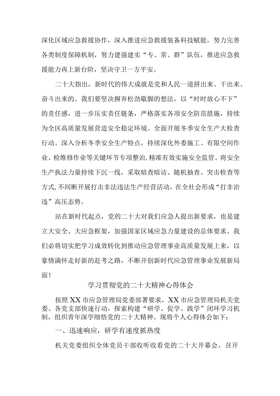 应急管理局编外人员学习贯彻党的二十大精神心得体会精编5篇.docx_第2页