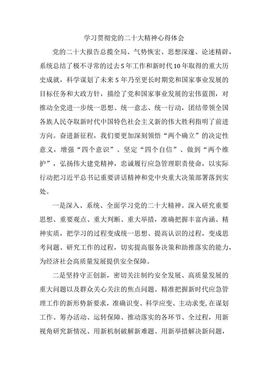 应急管理局副科长学习贯彻党的二十大精神心得体会精编5篇.docx_第1页