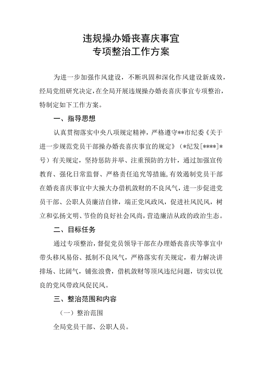 市某局违规操办婚丧喜庆事宜专项整治工作方案.docx_第1页