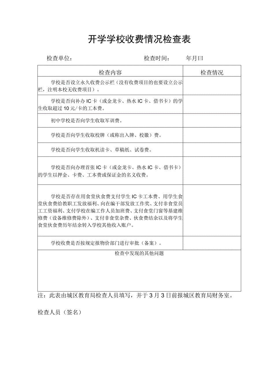 开学学校收费情况检查表.docx_第1页