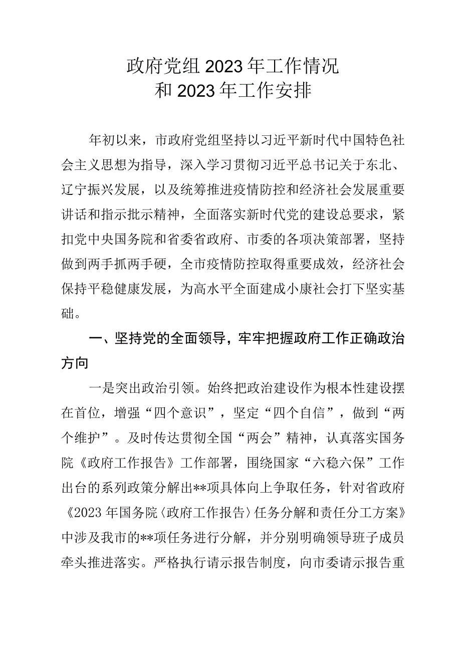 政府党组2023年工作情况和2023年工作安排.docx_第1页