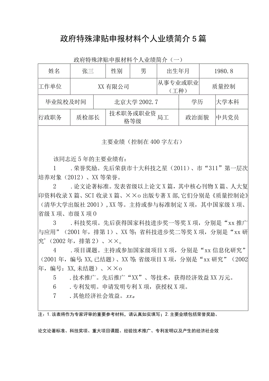 政府特殊津贴申报材料个人业绩简介5篇.docx_第1页