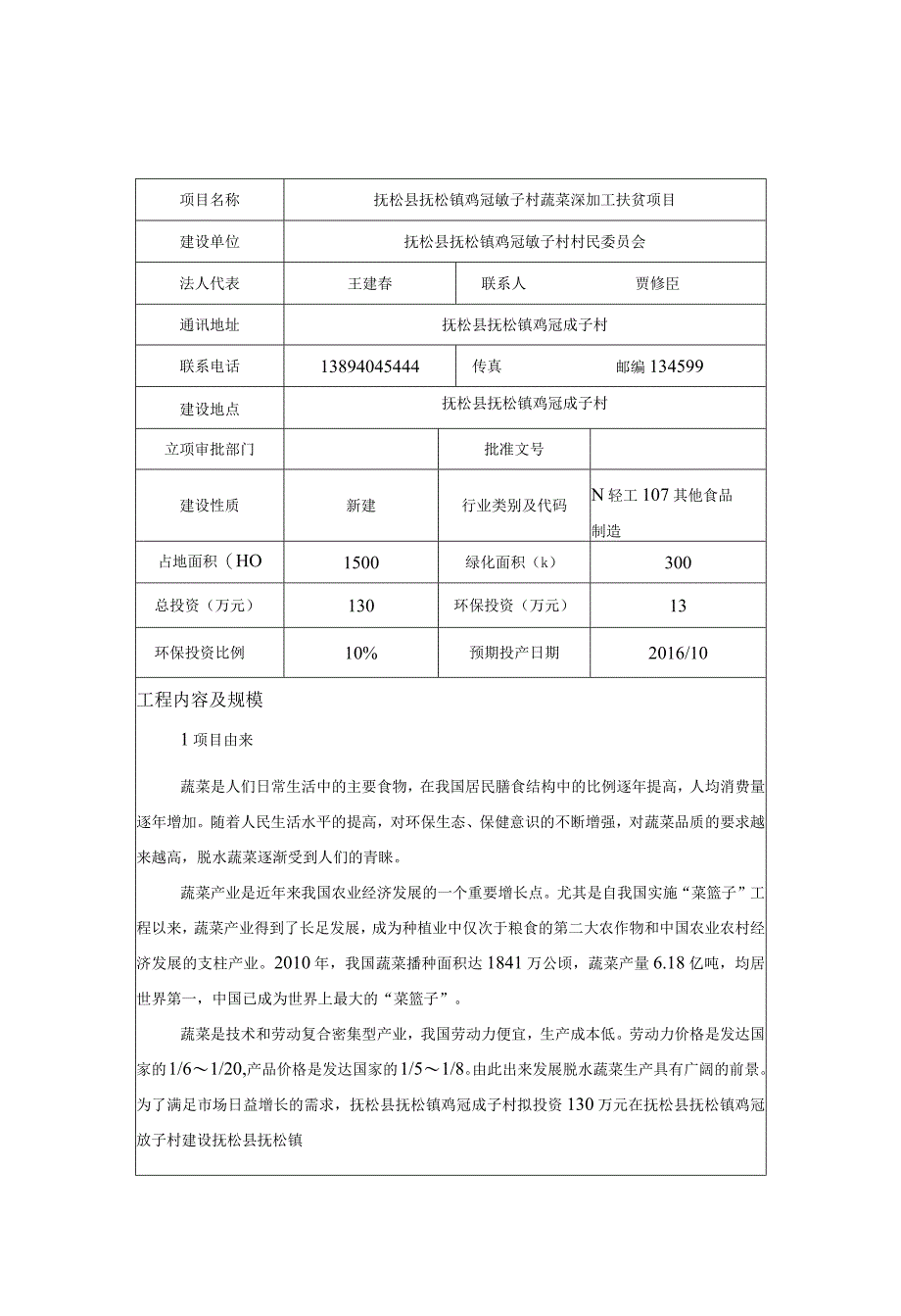 抚松县抚松镇鸡冠砬子村蔬菜深加工扶贫项目.docx_第1页