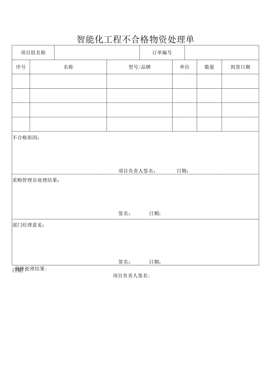 智能化工程不合格物资处理单.docx_第1页