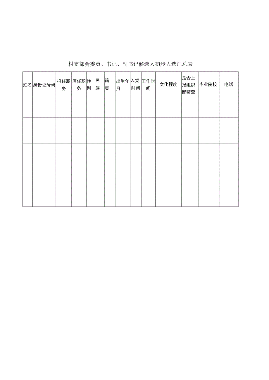 村支部会委员书记副书记候选人初步人选汇总表.docx_第1页