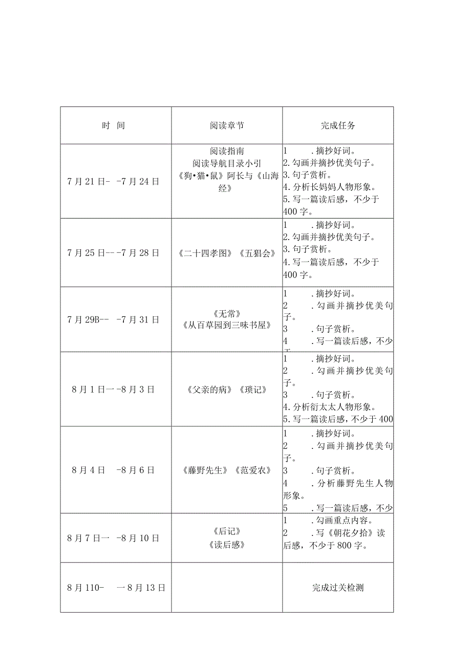 朝花夕拾阅读计划.docx_第1页