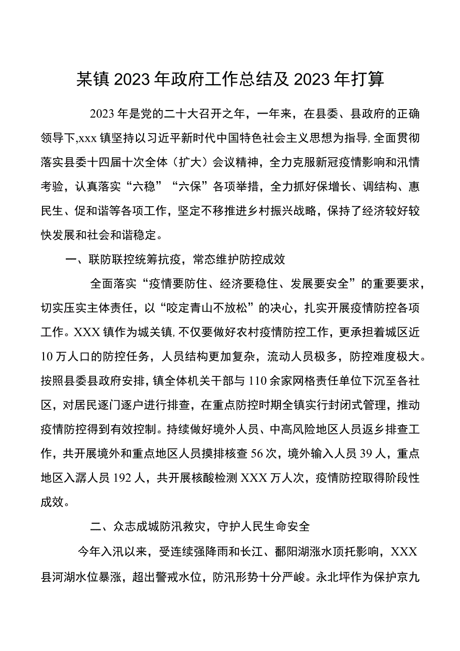 某镇2023年政府工作总结及2023年打算.docx_第1页