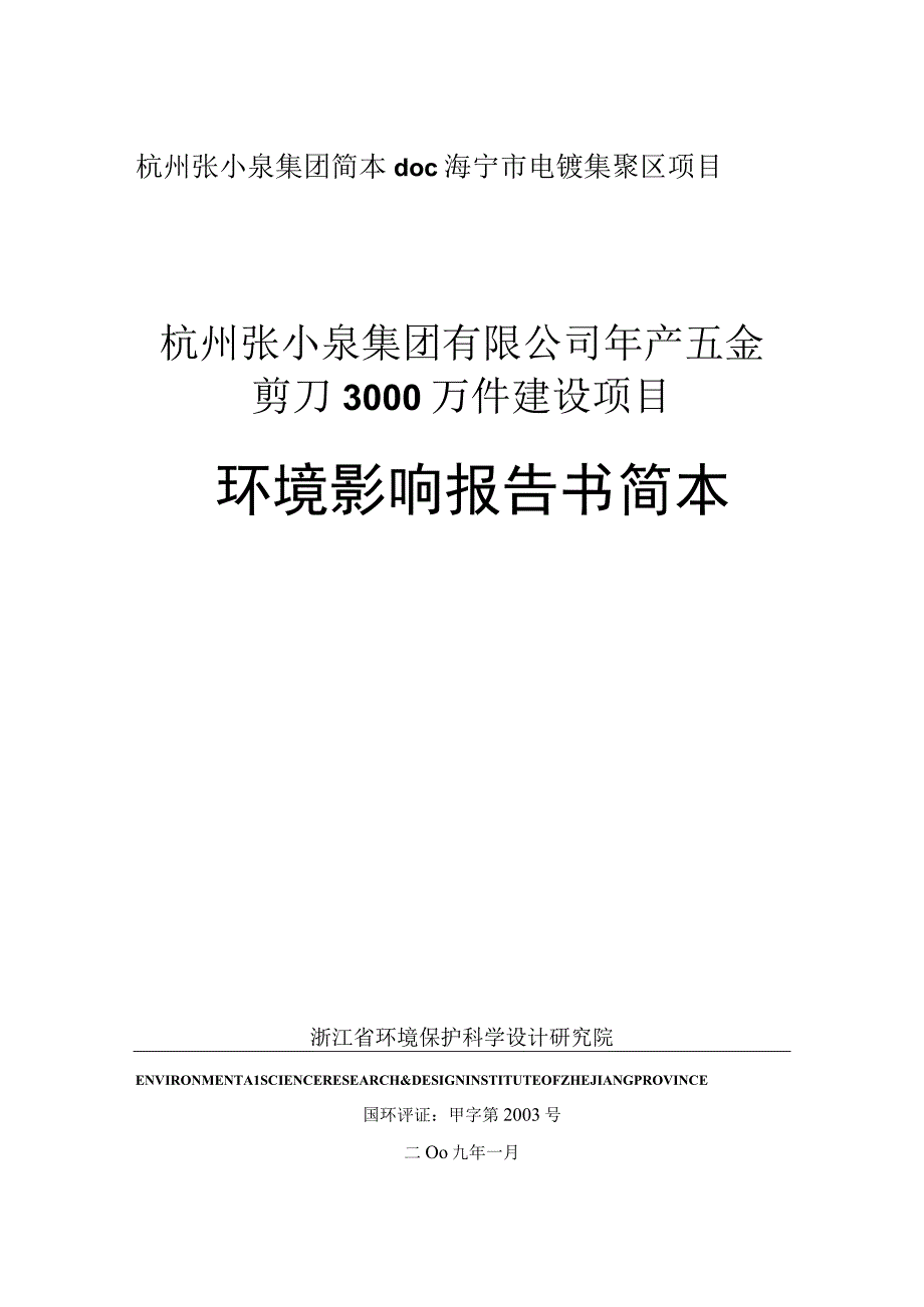 杭州张小泉集团简本doc海宁市电镀集聚区项目.docx_第1页