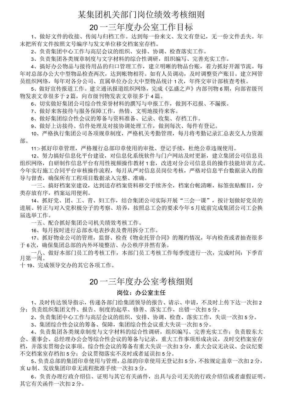 某集团机关部门岗位绩效考核细则.docx_第1页