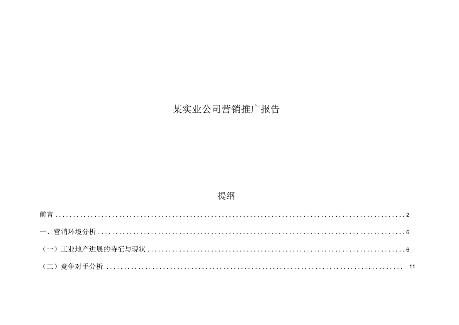 某实业公司营销推广报告.docx_第1页