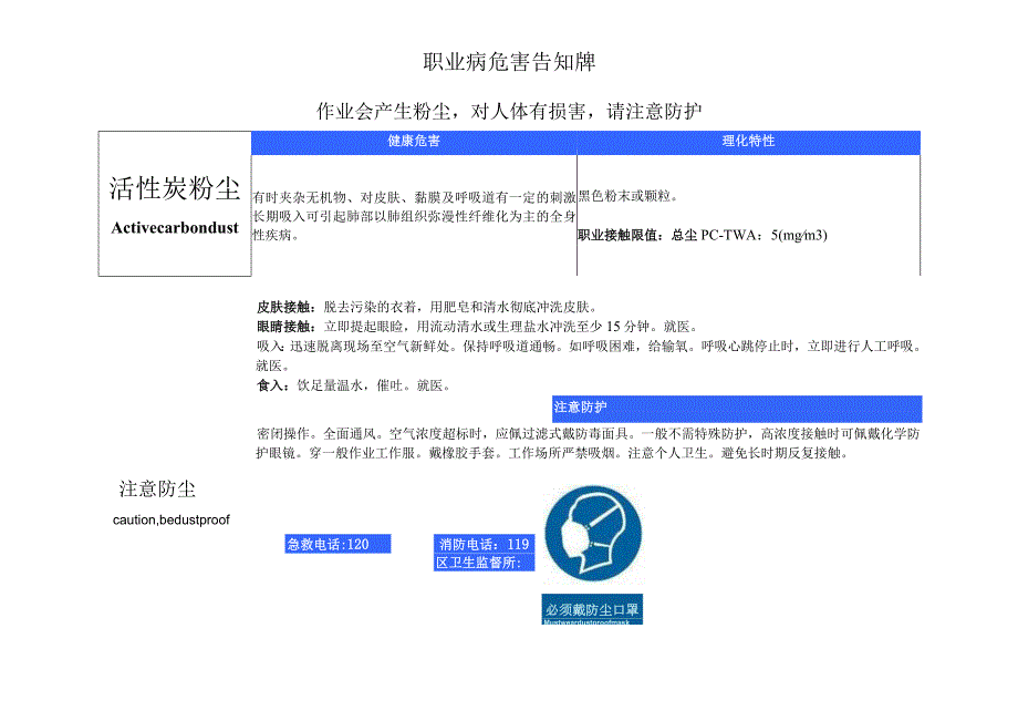 活性炭粉尘职业病危害告知牌.docx_第1页