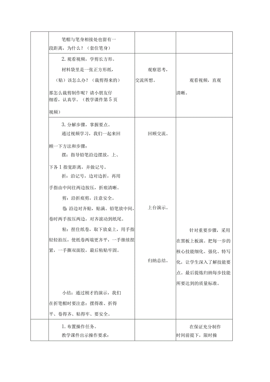 江苏凤凰科学技术出版社小学劳动一年级下册02折笔帽教学设计.docx_第3页