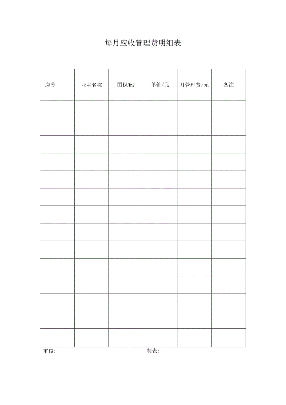 每月应收管理费明细表范本.docx_第1页