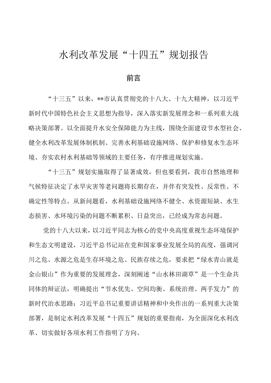 水利改革发展十四五规划报告.docx_第1页